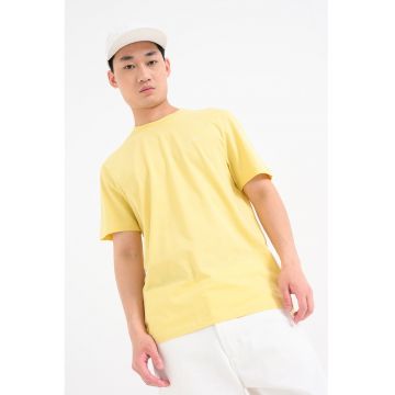 Tricou cu decolteu la baza gatului - Alb/Galben pai