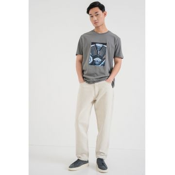 Tricou cu decolteu la baza gatului Dostino - Negru/Albastru/Gri inchis