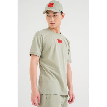 Tricou cu decolteu rotund si logo - Sage Green