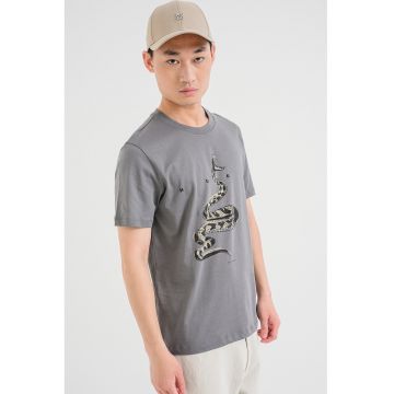 Tricou cu imprimeu grafic Discorb - Negru/Bej/Gri carbune