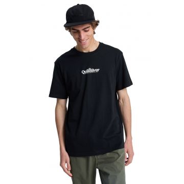 Tricou cu imprimeu logo si decolteu la baza gatului Fineline - Alb/Negru