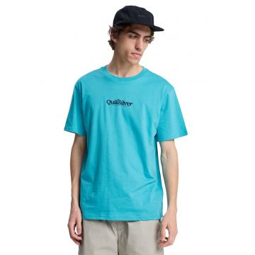 Tricou cu imprimeu logo si decolteu la baza gatului Fineline - Albastru aquamarin