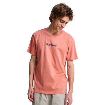 Tricou cu imprimeu logo si decolteu la baza gatului Fineline - Portocaliu persan