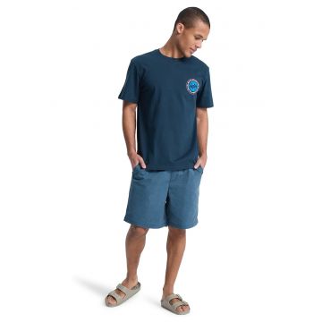 Tricou cu imprimeu si decolteu la baza gatului - Albastru petrol