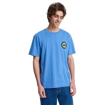 Tricou cu imprimeu si decolteu la baza gatului - Galben/Albastru glaciar