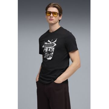 Tricou cu logo si imprimeu foto - Alb/Negru