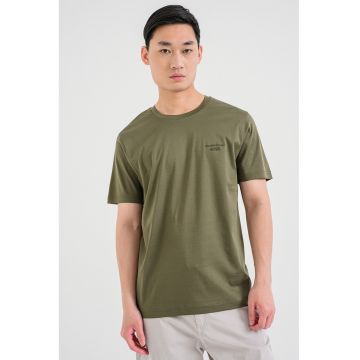 Tricou de bumbac cu decolteu la baza gatului - Kaki inchis