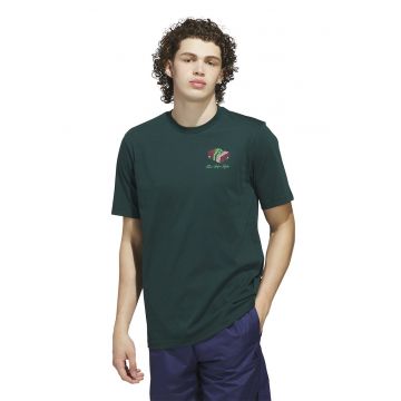 Tricou de bumbac cu decolteu la baza gatului - Verde padure