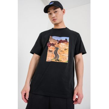Tricou de bumbac cu imprimeu grafic - Negru