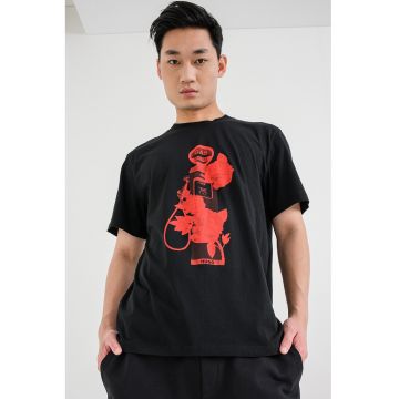 Tricou de bumbac cu imprimeu grafic - Rosu/Negru