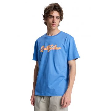Tricou de bumbac cu imprimeu logo pe piept - Portocaliu/Albastru