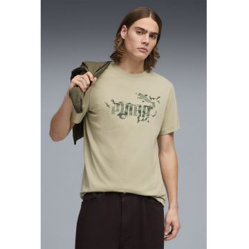 Tricou de bumbac cu imprimeu logo - Verde padure/Maro nisip/Verde feriga