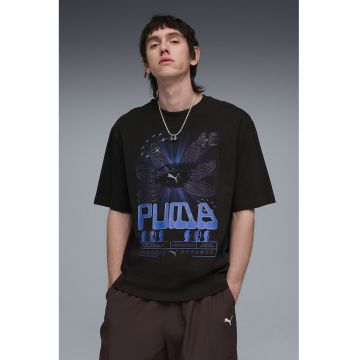 Tricou de bumbac cu imprimeu - Negru/Albastru deschis