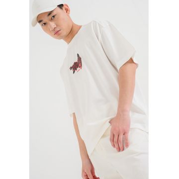 Tricou de bumbac cu imprimeu pe spate - Alb