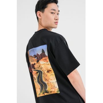 Tricou de bumbac cu imprimeu pe spate - Negru