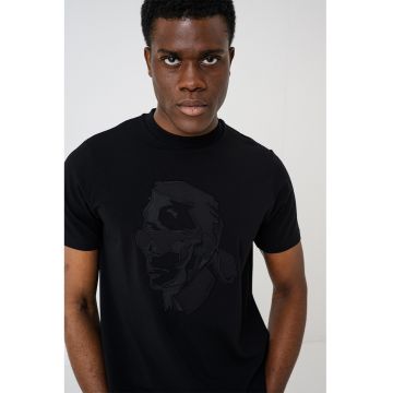 Tricou de bumbac cu logo brodat - Negru