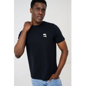 Tricou de bumbac cu monograma discreta - Negru