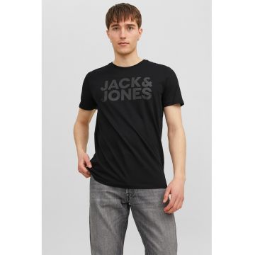 Tricou de bumbac organic cu detaliu cu imprimeu logo cauciucat - Negru stins/Gri antracit