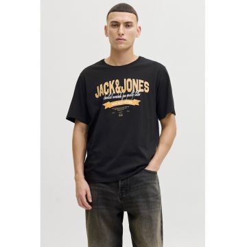 Tricou de bumbac organic cu imprimeu logo pe piept - Negru/Portocaliu