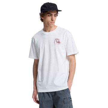 Tricou de bumbac organic cu imprimeu logo pe spate Evo Original - Alb/Rosu inchis
