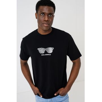 Tricou din amestec de bumbac cu imprimeu - Negru/Alb murdar