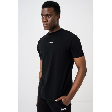 Tricou din amestec de bumbac cu imprimeu tropical pe partea din spate - Negru