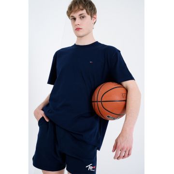 Tricou din bumbac cu decolteu la baza gatului - Bleumarin