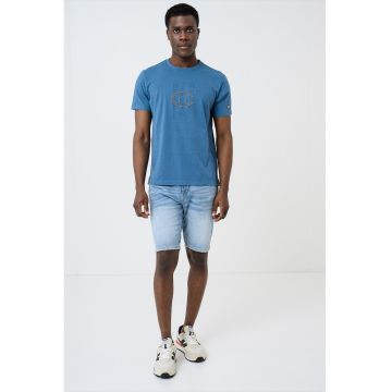 Tricou din bumbac cu imprimeu logo - Albastru prafuit