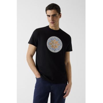 Tricou din bumbac cu imprimeu logo - Negru