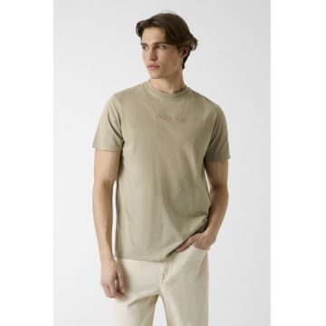 Tricou din bumbac cu logo brodat discret - Bej inchis