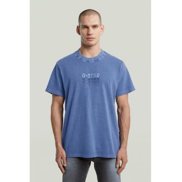 Tricou din bumbac organic cu decolteu la baza gatului - Albastru azur