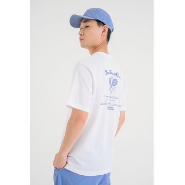 Tricou lejer cu imprimeu pe spate - Albastru prafuit/Alb optic