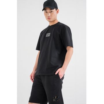 Tricou lejer cu logo pe piept Dumeon - Negru