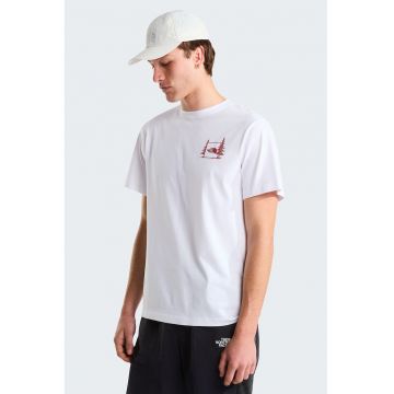 Tricou lejer din bumbac Camping - Rosu inchis/Alb optic