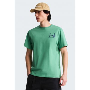 Tricou lejer din bumbac Camping - Verde aquamarin/Bleumarin