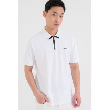 Tricou polo cu fenta cu fermoar Dalomino - Alb