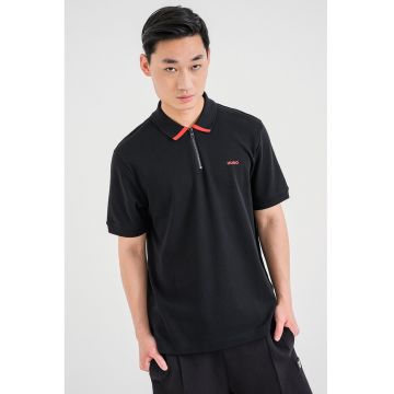 Tricou polo cu fenta cu fermoar Dalomino - Rosu/Negru