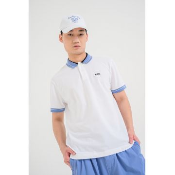 Tricou polo cu logo - Albastru prafuit/Alb optic
