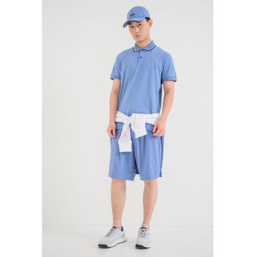 Tricou polo cu logo brodat - Alb/Albastru prafuit