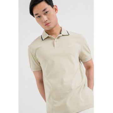 Tricou polo cu logo brodat - Negru/Bej