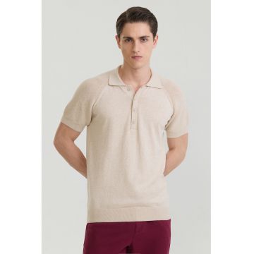 Tricou polo cu maneci raglan - Bej deschis