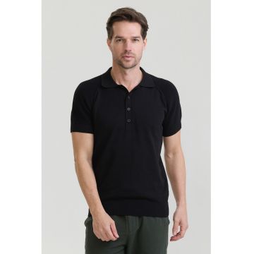 Tricou polo cu maneci raglan - Negru