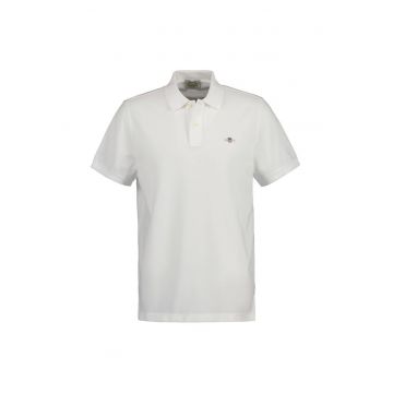 Tricou polo din bumbac cu aspect pique - Alb optic