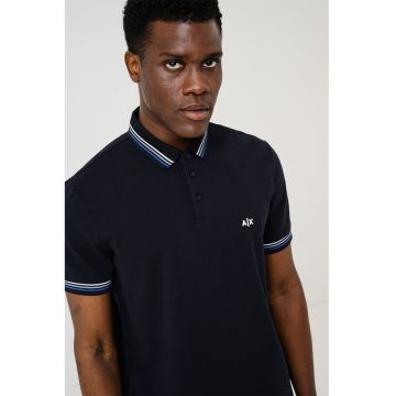 Tricou polo din bumbac cu logo brodat discret - Albastru inchis/Alb murdar/Bleumarin