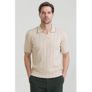 Tricou polo din bumbac cu striatii - Bej