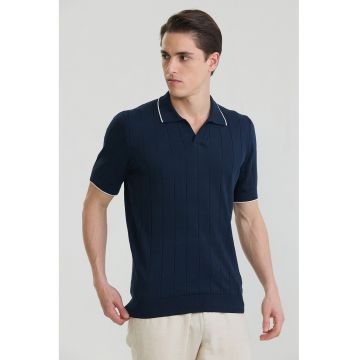 Tricou polo din bumbac cu striatii - Bleumarin