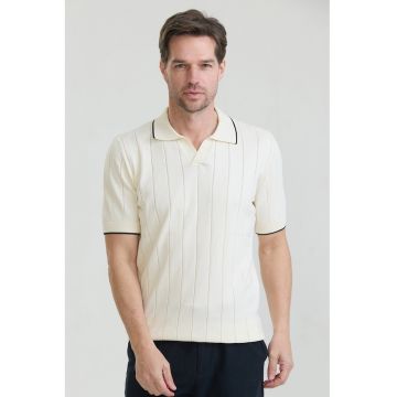 Tricou polo din bumbac cu striatii - Crem