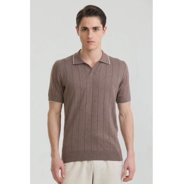 Tricou polo din bumbac cu striatii - Maro pamantiu