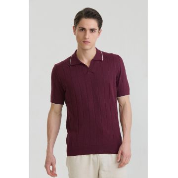 Tricou polo din bumbac cu striatii - Visiniu