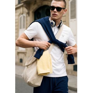 Tricou polo slim fit - Alb optic